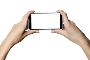 Woman Holding Cell Phone Prints: Smartphone with blank screen