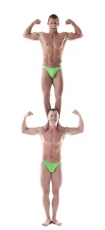 Elegance In Motion Prints: Two smiling force acrobat posing in studio