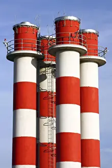 Deserted Factory Building Prints: Smokestacks