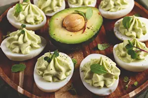 Fresh Avocado Ingredients Prints: Snack, stuffed eggs with avocado