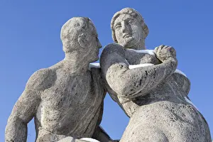 Prints of Snow-covered sandstone figures from Greek mythology at the historic water tower in Mannheim, Baden-Wurttemberg Mannheim Prints: Snow-covered Sandstone Figures Print, Mannheim Water Tower