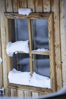 Deserted Construction Site Prints: A snow covered window in the winter