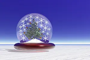 Christian Faith Illustrations Prints: Snow globe, winter landscape, 3D computer graphics