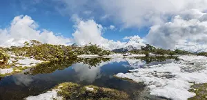 Mountainous Coastal Region Prints: Snow on summit of Key Summit, Reflection of Mt