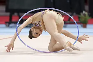 Prints of Sofia, Bulgaria - 1 April, 2018: Evita Griskenas USA performs with hoop during Rhythmic Gymnastics World Cup Sofia 2018. Individual tournament Sofia Prints: Rhythmic Gymnastics World Cup Sofia 2018 Print