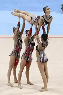 Prints of Sofia, Bulgaria - 1 April, 2018: Team Italy performs with balls and ropes during Rhythmic Gymnastics World Cup Sofia 2018. Group tournament Sofia Prints: Rhythmic Gymnastics World Cup Sofia 2018 Print