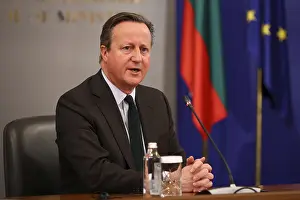 Prints of Sofia, Bulgaria - 14 February 2024: British Foreign Secretary David Cameron speaks to the media after his meeting with Bulgarian Prime Minister Sofia Prints: Sofia, Bulgaria Print - British Foreign Secretary Meeting