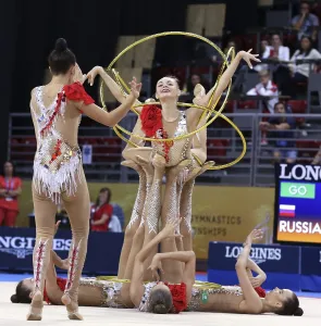 Prints of Sofia, Bulgaria - 15 September, 2018: Team Russian Federation performs during The 2018 Rhythmic Gymnastics World Championships. Group tournament Sofia Prints: Rhythmic Gymnastics Print - Sofia, Bulgaria 2018