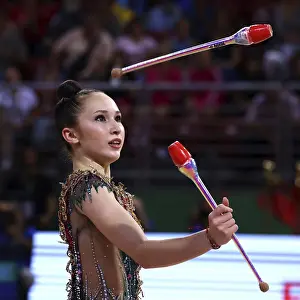 Prints of Sofia, Bulgaria - 15 September, 2022: Takhmina Ikromova of Uzbekistan in action during the 39th FIG Rhythmic Gymnastics World Championships Sofia Prints: Sofia, Bulgaria Print - Takhmina Ikromova in Action