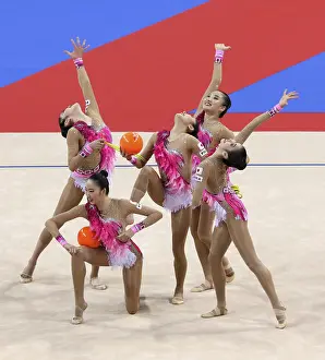 Prints of Sofia, Bulgaria - 16 September, 2018: Team Japan performs during The 2018 Rhythmic Gymnastics World Championships. Group tournament Sofia Prints: Rhythmic Gymnastics Print - Sofia, Bulgaria 2018