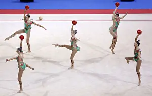 Prints of Sofia, Bulgaria - 26 March, 2021: Team Russia perform during the 5 Balls group qualifications at the 2021 Rhythmic Gymnastics Sofia World Cup, Sofia, Bulgaria Sofia Prints: Rhythmic Gymnastics Print: 2021 Sofia World Cup