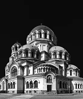 Prints of Sofia, Bulgaria, 30 October, 2022: black-and-white view of the Saint Alexander Nevsky Cathedral in downtwon Sofia Sofia Prints: Black-and-White Print of Saint Alexander Nevsky Cathedral, Sofia