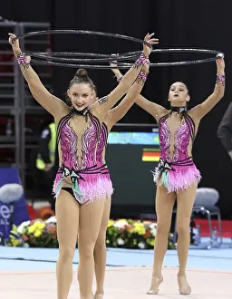 Prints of Sofia, Bulgaria - 7 May, 2017: Team Germany performs during Rhythmic Gymnastics World Cup Sofia 2017. Group tournament Sofia Prints: Rhythmic Gymnastics World Cup Sofia 2017 Print