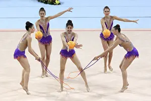 Prints of Sofia, Bulgaria - 7 May, 2017: Team Switzerland performs during Rhythmic Gymnastics World Cup Sofia 2017. Group tournament Sofia Prints: Rhythmic Gymnastics World Cup Sofia 2017 Print