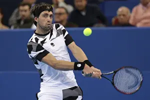 Prints of Sofia, Bulgaria - February 9, 2017: Nikoloz Basilashvili (pictured) from Georgia plays against Dominic Thiem from Austria during a match from Sofia Open 2017 tennis tournament Sofia Prints: Sofia Open 2017 Tennis Tournament Print