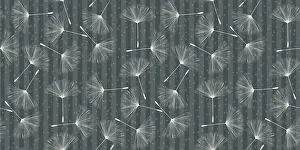 Seamless Decorative Background Prints: Soft gray background pattern with dandelion seeds