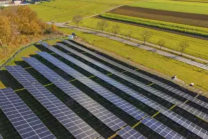 European Alternative Energy Source Prints: Solar modules in a structured arrangement from an aerial perspective
