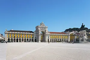 Historic City Center Lisbon Prints: Spacious square with a large yellow building
