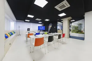 Modern Training Room Prints: Spacious training room featuring white tables