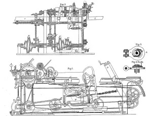 European Woodcut Art Prints: Spinning machine, selfactor for the yarn spinning process