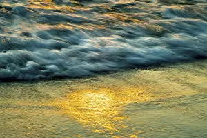 Beach Sunset Prints: Spray, waves on the beach, sunset