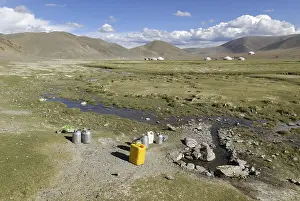 Prints of Spring with drinking water for the Nomads in the steppe, Aimak Bayan Ulgi, Altai, Mongolia, Asia Mongolia Prints: Print of Nomads in the Altai Steppe, Mongolia