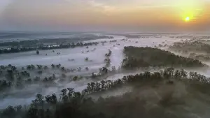Wetland Landscape Europe Prints: Spring fog, Germany from above