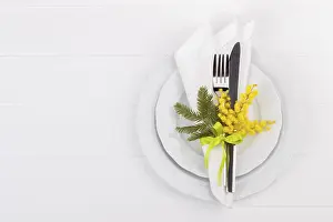 Holiday Meal Ideas Prints: Spring table setting with mimosa