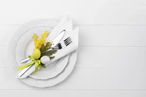 Table Decoration Inspiration Prints: Spring table setting with mimosa easter holidays dinner