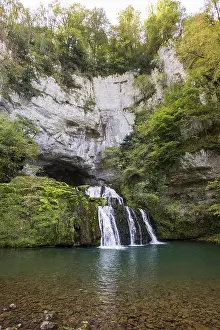 Waterfall In France Prints: Spring and waterfall, Source du Lison