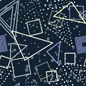 Fashionable Graphic Design Prints: Squares and triangles hand drawn vector seamless pattern in blues tones