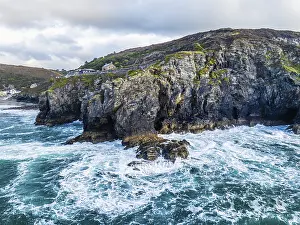 Rocky Coastline UK Prints: St Agnes Beach and cliffs from a drone