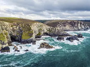 Drone Photography Cornwall Prints: St Agnes cliffs, sae and Waves from a drone