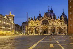 Uninhabited Cityscape Prints: St. Mark's Square with clock tower and St
