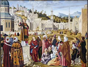 Prints of St Stephen's preaching in Jerusalem, vittore Carpaccio, Louvre Museum, Paris, France, Western Europe St Stephen's preaching in Jerusalem, vittore Carpaccio, Louvre Museum, Paris, France Vittore Carpaccio Prints: St Stephen's Preaching in Jerusalem Print, Louvre Museum, Paris