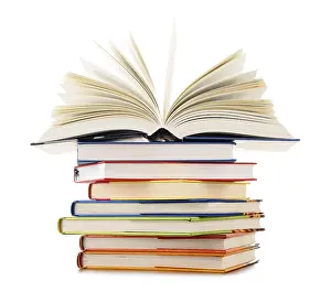 Stack Of Books Prints: Stack of books isolated on white background