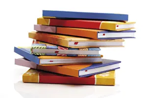 Studio Shot Of Books Prints: Stack of books, multicoloured book jackets
