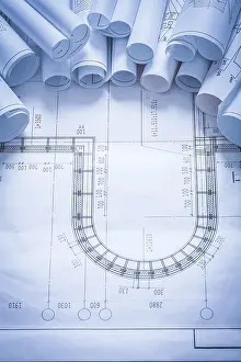 Industrial Design Drawing Prints: Stack of construction drawings maintenance concept