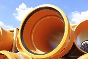 Environmental Pollution In Europe Prints: Stack of KG pipes on a construction site in the Mutterstadt development area