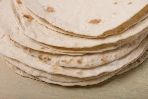 Fast Food Meal Ideas Prints: A stack of Mexican tortillas, on a gray table