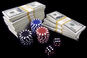 Dollar Bill Stack Prints: Stack of ten thousand dollar piles of one hundred dollar bills