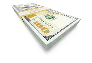 One Hundred Dollar Bill Prints: Stack of ten thousand dollars of one hundred dollar bills isolated on a white background