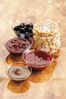 High Calorie Desserts Prints: Stack of waffels and waffel toppings