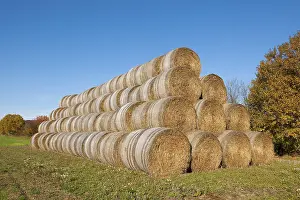 Central Europe Farming Scene Prints: Stacked straw bales, Thuringia, Germany
