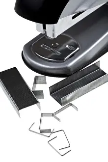 Deserted Office Space Prints: Staples and office stapler close-up