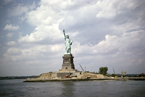 Old Town USA Photography Prints: Statue of Liberty with ongoing construction work, New York, USA, 1963, North America
