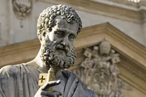 Christian Architecture Prints: Statue of Saint Peter in front of his basilica