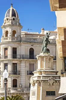 Mediterranean Sea Viewpoint Prints: Statue at the viewpoint at the end of Rambla Nova