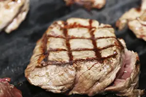 Barbecue Meal Preparation Prints: Steak on the grill with diamond pattern