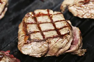Barbecued Beef Meal Prints: Steak on the grill with diamond pattern